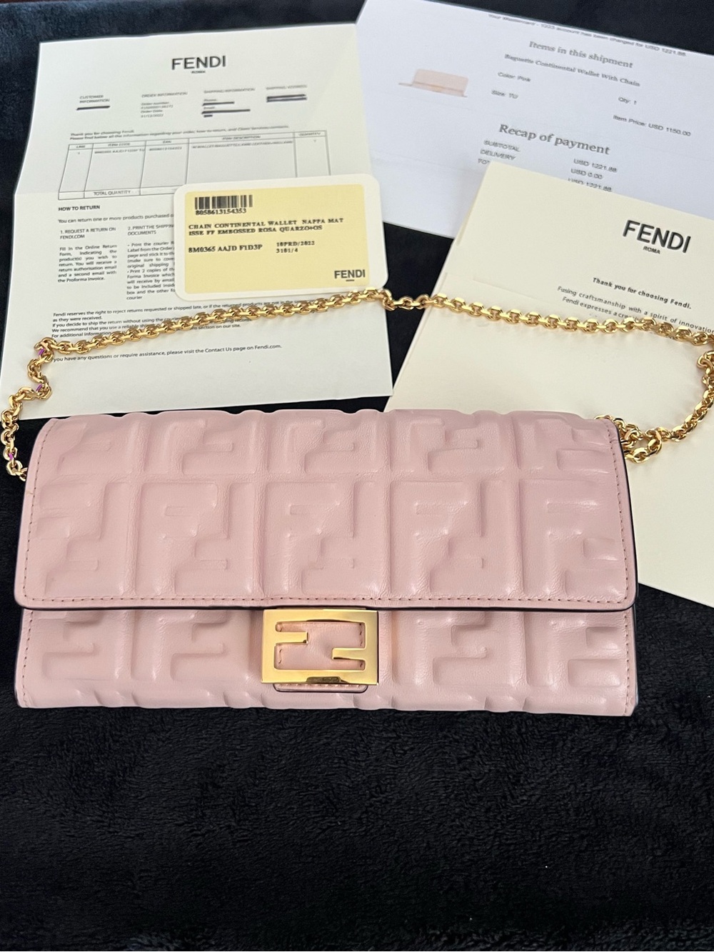 Fendi Pink Embossed Leather Crossbody Bag with Gold Chain